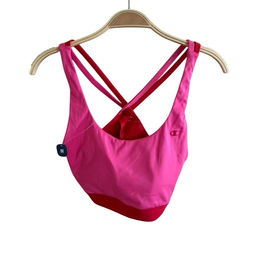Champion Womens Pink Red Colorblock Crisscross Strappy Sports Bra Medium NEW